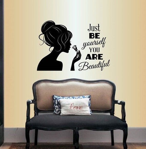 In-Style Decals Wall Vinyl Decal Home Decor Art Sticker Be Yourself You Are Beautiful Quote Girl With Rose Beauty Hair Salon Design 194 - image 1