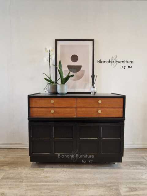 Gorgeous Nathan Sideboard in Black & Walnut With Gold Hairpin Legs Handles - image 1