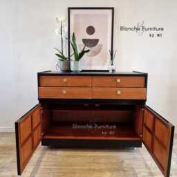 Gorgeous Nathan Sideboard in Black & Walnut With Gold Hairpin Legs Handles - thumbnail 4
