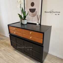 Gorgeous Nathan Sideboard in Black & Walnut With Gold Hairpin Legs Handles - thumbnail 3