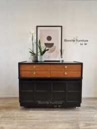 Gorgeous Nathan Sideboard in Black & Walnut With Gold Hairpin Legs Handles