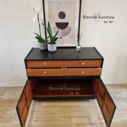 Gorgeous Nathan Sideboard in Black & Walnut With Gold Hairpin Legs Handles - thumbnail 2