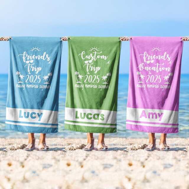 Custom Group Trip Summer Holiday Pool Party Vacation Mode Soft Highly Absorbent Beach Bath Sheet Towel Decoration Family Pet His Her Gift - image 1