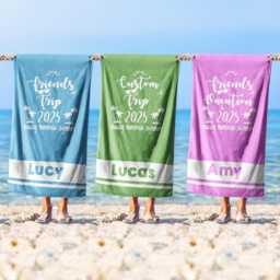 Custom Group Trip Summer Holiday Pool Party Vacation Mode Soft Highly Absorbent Beach Bath Sheet Towel Decoration Family Pet His Her Gift - thumbnail 1