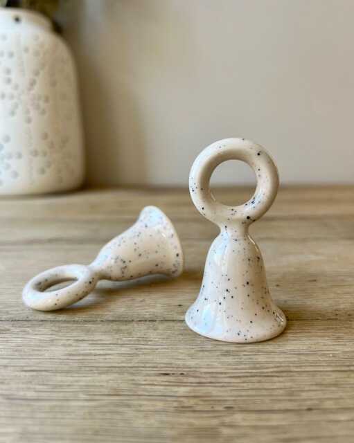 Ceramic Candle Snuffer - White Bell Extinguisher Speckled Accessory - image 1