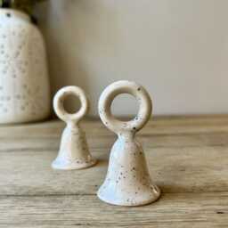 Ceramic Candle Snuffer - White Bell Extinguisher Speckled Accessory - thumbnail 2