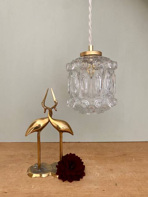 Vintage Molded Glass Globe Pendant Light - image 1