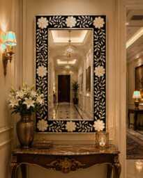 Designer Bone Inlay Floral Pattern Mirror Frame With Complimentary