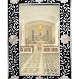 Designer Bone Inlay Floral Pattern Mirror Frame With Complimentary - thumbnail 2