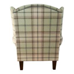 Queen Anne Wingback Chair Balmoral Sage Tartan, Brass Castor Legs - thumbnail 4