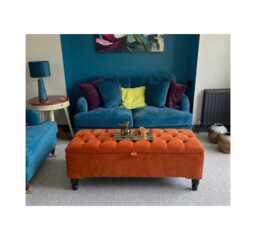 Tufted Plush Velvet Storage Ottoman Blanket Toy Box With Black Wooden Legs Coffee Table