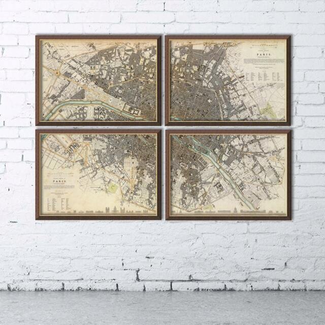 Map Of Paris in 4 Panels - Sectional Map The City Fine Reproduction - image 1