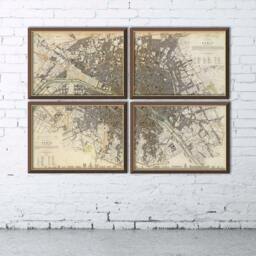 Map Of Paris in 4 Panels - Sectional Map The City Fine Reproduction - thumbnail 1