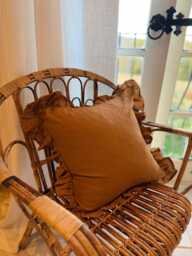 Terracotta Ruffle Linen Cushion Cover, Brown Frilly Pillow - 45x45cm