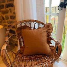 Terracotta Ruffle Linen Cushion With Duck Feather Insert 45x45cm, Brown Frilly Soft Pillow, Rust Frill Throw Pillow Cover - thumbnail 2