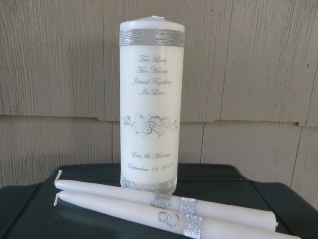 Personalized Unity Candle Set Silver Accents, Swarovski Crystals - image 1