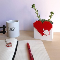 8-Bit Pixel Heart/Geometric Planter, Cute 3D Printed All Your Gift, Love Hearts Pottery - thumbnail 2