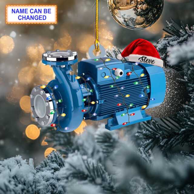 Custom Name Water Pump With Santa Hat & Christmas Lights Ornament, Tree Hanging Decor, Flat 2D Ornament - image 1
