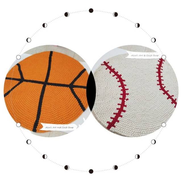 4 Feet Basketball/Baseball Handmade Pom Rug Either For Baby Nursery Room, Living Room Decor Or Dorm - image 1