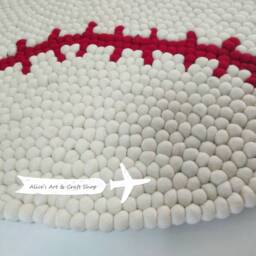 4 Feet Basketball/Baseball Handmade Pom Rug Either For Baby Nursery Room, Living Room Decor Or Dorm - thumbnail 3