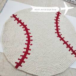 4 Feet Basketball/Baseball Handmade Pom Rug Either For Baby Nursery Room, Living Room Decor Or Dorm - thumbnail 2