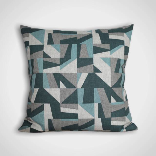 Blue Grey Geometric Handmade Cushion Cover, 40cm Or 45cm, Modern Abstract Shapes Mid Mod Zipped Pillow Cover - image 1