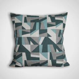 Blue Grey Geometric Handmade Cushion Cover, 40cm Or 45cm, Modern Abstract Shapes Mid Mod Zipped Pillow Cover - thumbnail 1