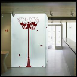 Shanghai Lotus Street Lamp Wall Decal Asian Decor With Birds - thumbnail 2