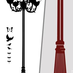 Shanghai Lotus Street Lamp Wall Decal Asian Decor With Birds - thumbnail 3