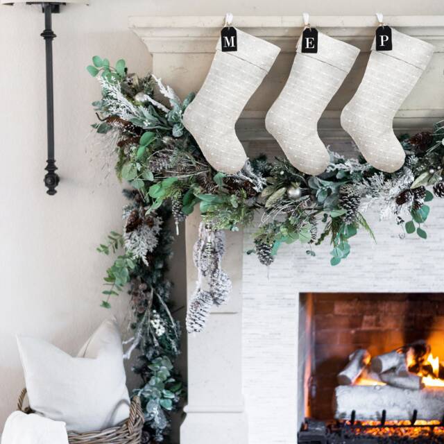 Neutral Christmas Stocking With Customizable Tag - Personalized Xmas Family Stockings Farmhouse - image 1