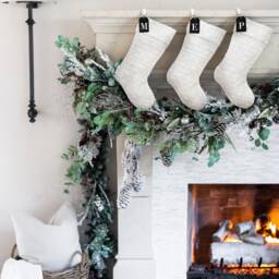 Neutral Christmas Stocking With Customizable Tag - Personalized Xmas Family Stockings Farmhouse