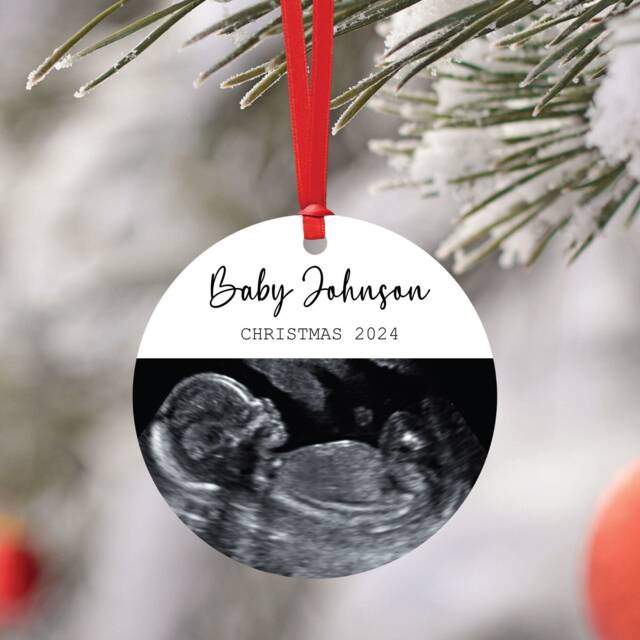 Personalised Baby Scan Bauble - Christmas Gift From The Bump Tree Decoration Sonogram Preganancy Announcement - image 1