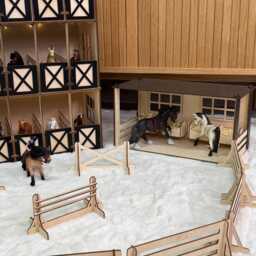 Wooden Horse Stable Toy Set With Riding Arena & Fences, Personalized 3 Level Barn, Gift For Kids From Godmother, Christmas - thumbnail 4