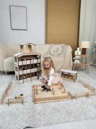 Wooden Horse Stable Toy Set With Riding Arena & Fences, Personalized 3 Level Barn, Gift For Kids From Godmother, Christmas - thumbnail 1