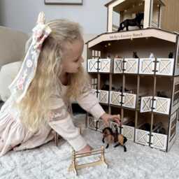 Wooden Horse Stable Toy Set With Riding Arena & Fences, Personalized 3 Level Barn, Gift For Kids From Godmother, Christmas - thumbnail 3