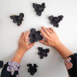 7 Black Porcelain Mini Tulips, Wall & Tabletop D??cor, Handmade Flowers - thumbnail 2