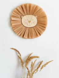 Lion Face Raffia Wall Hanging, Safari Jungle Nursery, Head Boho Nursery Decor - thumbnail 1