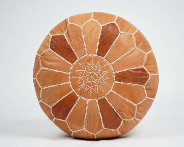 Next Day Delivery Prefilled Brown Leather Moroccan Pouf Handmade Ottoman Footstool - image 1