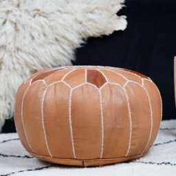 Next Day Delivery Prefilled Brown Leather Moroccan Pouf Handmade Ottoman Footstool - thumbnail 3