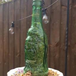 Upcycled Buddha Beer Bottle Bird Feeders With Ceramic Plate As A Base. Makes Unique Home/Garden Gift. Home Decor. Quirky Gift - thumbnail 2