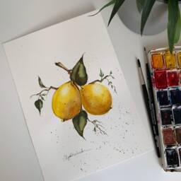 Lemons Watercolor Painting Original Kitchen Wall Art - 9x13 Inch - thumbnail 2