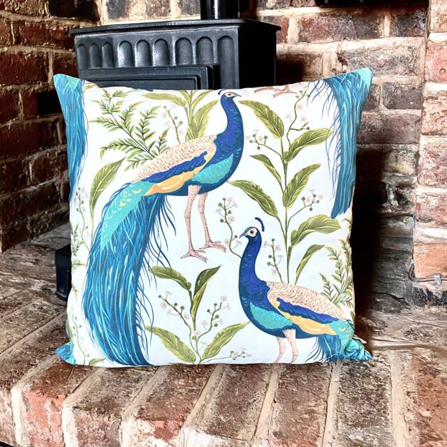 910. Handmade Large Peacock, 100% Cotton Cushion Cover, Various Sizes - image 1