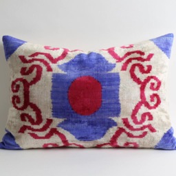 Handwoven Silk Velvet Ikat Pillow Uzbeki Cushion - 15x22 - thumbnail 3