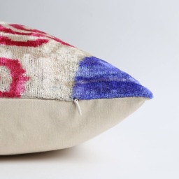 Handwoven Silk Velvet Ikat Pillow Uzbeki Cushion - 15x22 - thumbnail 4