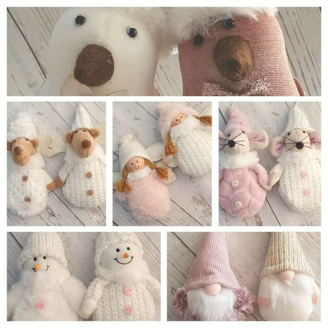 Blush Pink & White Christmas Gonk. Snowman, Mouse, Reindeer, Bird, Angel. Decoration - image 1