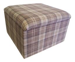 Tartan Fabric Storage Ottoman Lift Lid Footstool - 20x20x14 - thumbnail 1