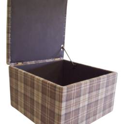 Tartan Fabric Storage Ottoman Lift Lid Footstool - 20x20x14 - thumbnail 2