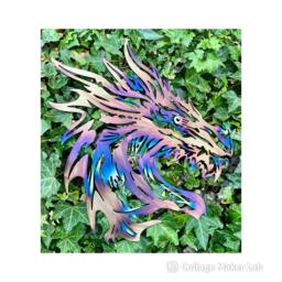 Rainbow Dragon Head Metal Wall Art - Chinese Garden Plaque - 40cm - thumbnail 1