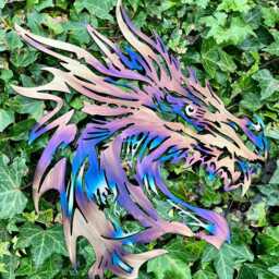 Rainbow Dragon Head Metal Wall Art - Chinese Garden Plaque - 40cm - thumbnail 2
