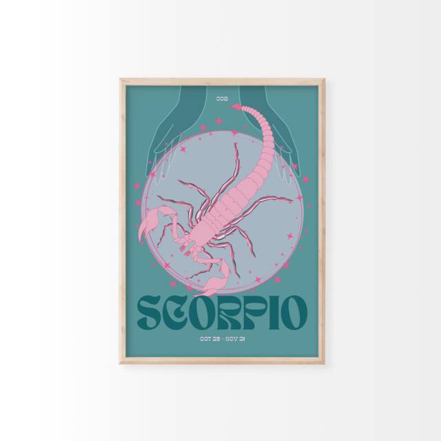 Scorpio Zodiac Print - Astrology Prints, Colourful Wall Art, Retro Print, Star Sign, Eclectic Decor - image 1